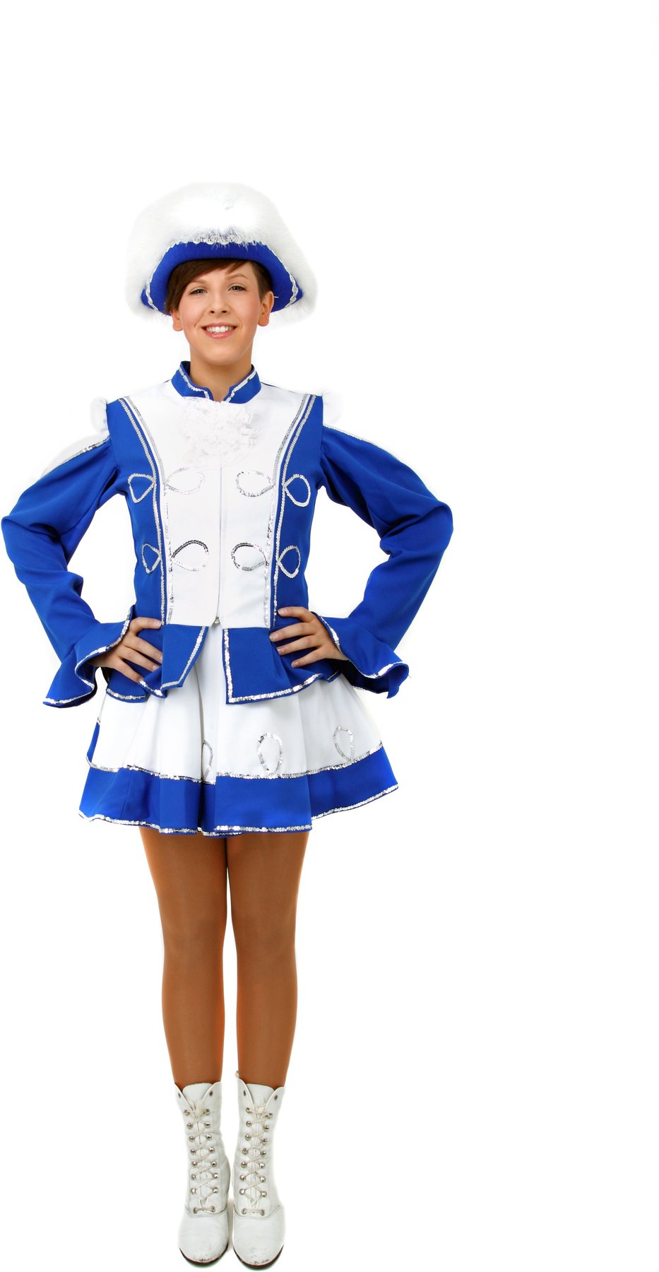 Tolles Funkenmariechen Kostüm für Mädchen Blau-Weiß Tanzmariechen Funkenkostüm 