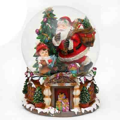 3D Schneekugel Spieluhr Kugel Weihnachtsmann Weihnachtsszene aus  echtem Glas 